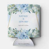 Boho blauw bloemeneucalyptus en goud lijst blikjeskoeler (Achterkant)