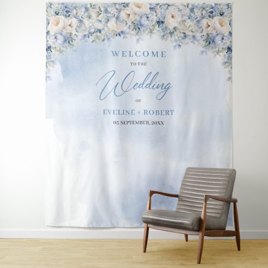 Boho blauw bloemeneucalyptus en gouden lijst Bruil Wandkleed (In situ)