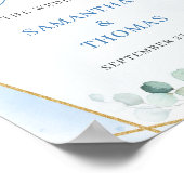 Boho blauw bloemeneucalyptus goud bruiloft welkom poster (Hoek)