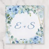 Boho blauw bloemeneucalyptus & gouden naam initial bedankjes labels (Achterkant)