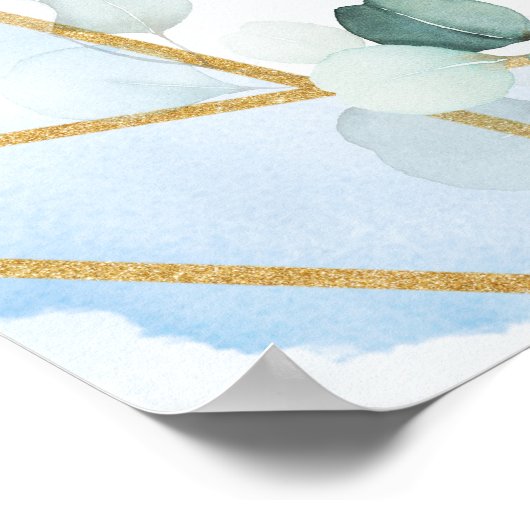 Boho blauw bloemeneucalyptus unplugged ceremonie poster (Hoek)