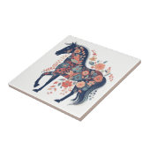 Boho Blauw Bloemenpaard Scandinavische volkskunst Tegeltje (Zijkant)