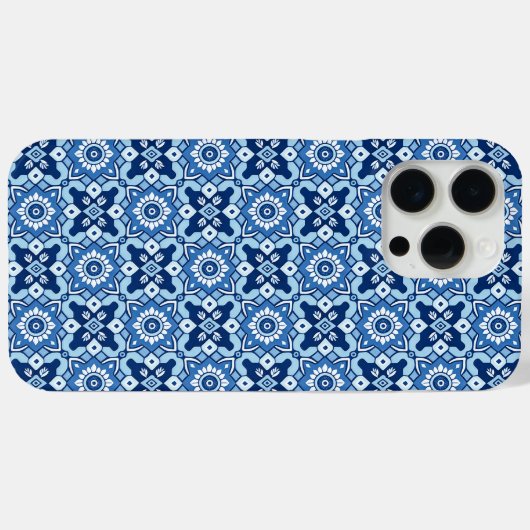 Boho Blauw Bloempatroon Case-Mate iPhone Case (Achterkant (horizontaal))