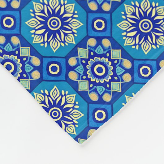  Boho Blauw Bloempatroon Fleece Deken (Hoek)