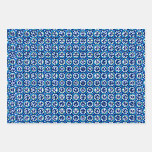 Boho Blauw Bloempatroon Inpakpapier Vel (Voorkant 2)