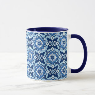 Boho Blauw Bloempatroon Mok
