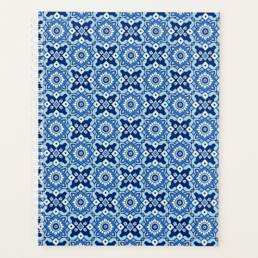 Boho Blauw Bloempatroon Planner (Voorkant)