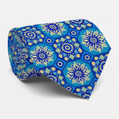  Boho Blauw Bloempatroon Stropdas (Opgerold)