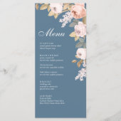 Boho Blauw en Blush Pioenen Bruiloft Menu Kaart (Voorkant)