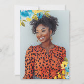 Boho Blauw en Geel Bloemen 2 Foto Afstuderen Aankondiging (Achterkant)