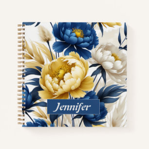 Boho Blauw en Geel Bloemspiraal Notitieboek