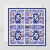 Boho Blauw en Wit Mediterraans Bruidsbad  Kaart (Achterkant)