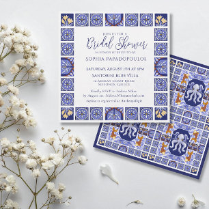 Boho Blauw en Wit Mediterraans Bruidsbad Kaart