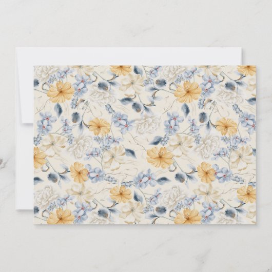 Boho Blauw Geel Bloemen Waterverf Patroon Bruiloft Kaart (Achterkant)
