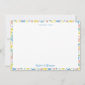 Boho Blauw Geel Ditsy Bloemen Aangepast Baby showe Bedankkaart (Voorkant)
