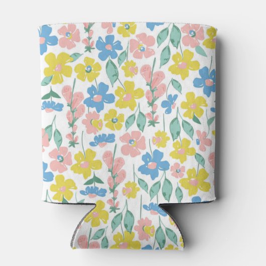 Boho Blauw Geel Ditsy Bloemen Aangepast Baby showe Blikjeskoeler (Achterkant)