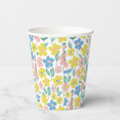 Boho Blauw Geel Ditsy Bloemen Aangepast Baby showe Papieren Bekers (Achterkant)