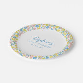 Boho Blauw Geel Ditsy Bloemen Aangepast Baby showe Papieren Bordje (Gekanteld)