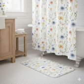 Boho Blauw Geel Roze Wilde Bloem Waterverf Badmat