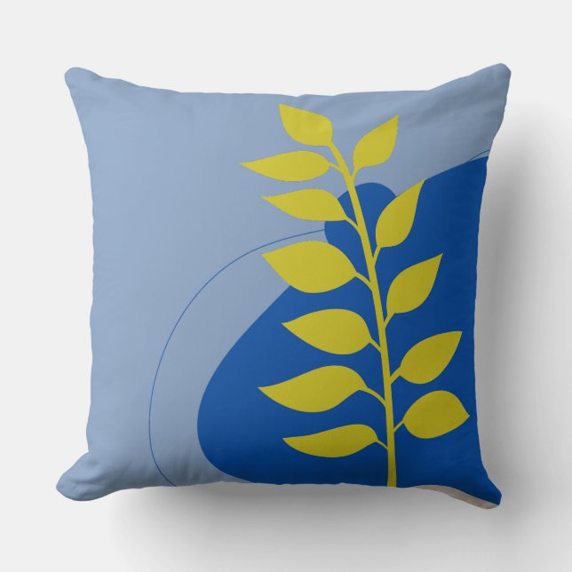 Boho Blauw & gele bladeren Retro Modern  Kussen (Voorkant)