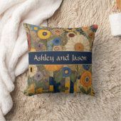 Boho blauw goud aangepaste paar namen bruiloft kussen (Deken)