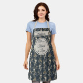 Boho Blauw Goud Botanische Bloemen Schort (Gedragen)