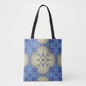 Boho Blauw & Goud Tegel Tote Bag (Voorkant)