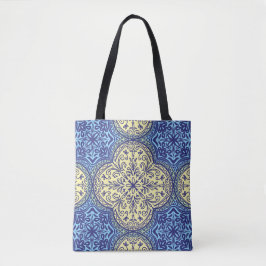 Boho Blauw & Goud Tegel Tote Bag
