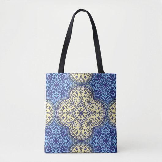 Boho Blauw & Goud Tegel Tote Bag (Voorkant)