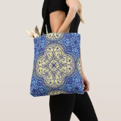 Boho Blauw & Goud Tegel Tote Bag (Dichtbij)