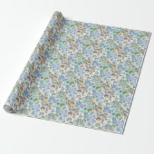 Boho Blauw Groen Fantasievol Bloemmotief Botanisch Cadeaupapier (Uitgerold)