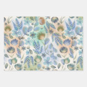 Boho Blauw Groen Fantasievol Bloemmotief Botanisch Inpakpapier Vel (Voorkant 2)