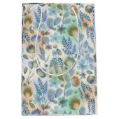 Boho Blauw Groen Fantasievol Bloemmotief Botanisch Medium Cadeauzakje (Voorkant)