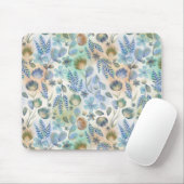 Boho Blauw Groen Whimsical Bloem Botanisch Muismat (Met muis)