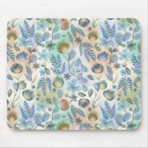 Boho Blauw Groen Whimsical Bloem Botanisch Muismat