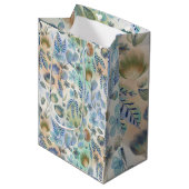 Boho Blauw Groen Whimsisch Bloemrijk Botanisch   Medium Cadeauzakje (Voorkant Gekanteld)