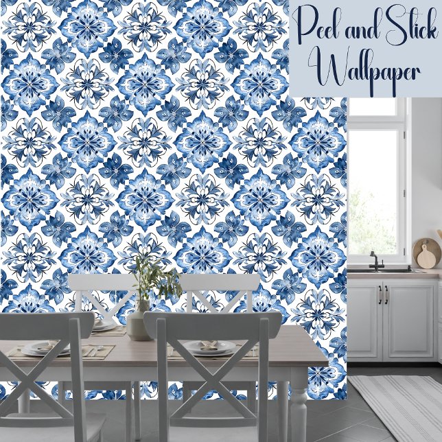 Boho blauw mediterraan patroonschil en stok behang (Creator heeft geüpload)