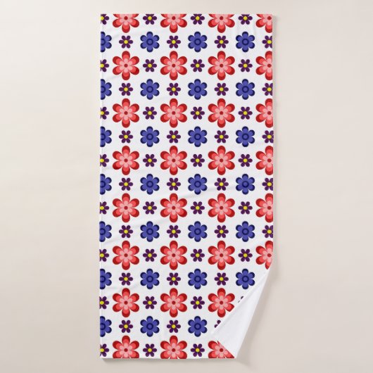 Boho blauw paarse rode bloemen badhanddoek (Badhanddoek)