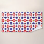 Boho blauw paarse rode bloemen badhanddoek (Badhanddoek)