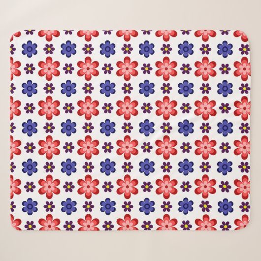 Boho Blauw Paarse Rode Bloemen Medium Sherpa Dekbe Deken (Voorkant (horizontaal))