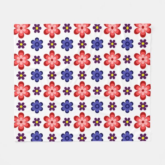 Boho Blauw Paarse Rode Bloemen Middelgrote Fleece Deken (Voorkant (Horizontaal))