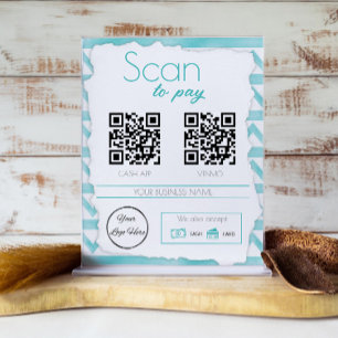Boho blauw patroon 2 QR codes kustscan te betalen Poster