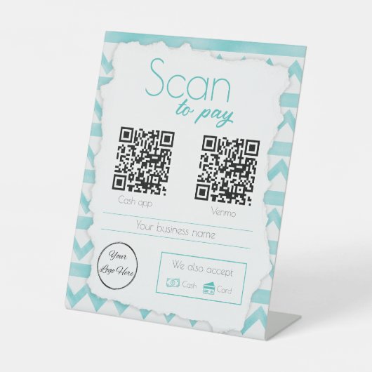 Boho blauw patroon 2 QR codes zakelijke scan te be Reclamebord Met Voetstuk (Voorkant)