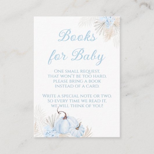 Boho Blauw Pompoen Herfst Baby shower Boek Informatiekaartje (Voorkant)