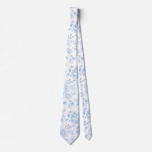 Boho Blauw Porselein Bloemen Bruiloft Groomsmen Gi Stropdas (Voorkant)