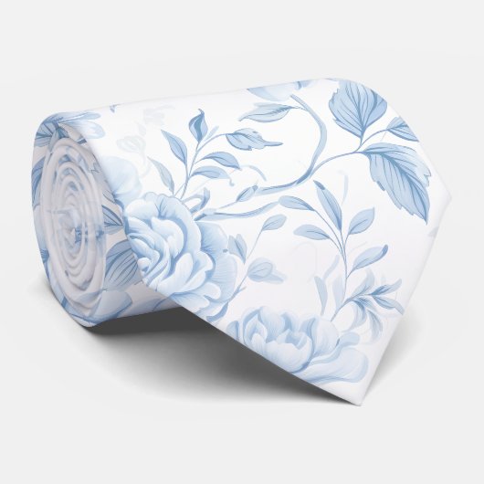 Boho Blauw Porselein Bloemen Bruiloft Groomsmen Gi Stropdas (Opgerold)
