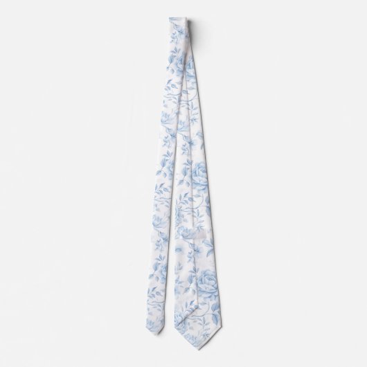 Boho Blauw Porselein Bloemen Bruiloft Groomsmen Gi Stropdas (Achterkant)