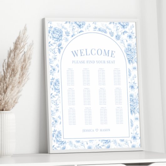 Boho Blauw Porselein Bloemen Bruiloft Zitkaarten Poster