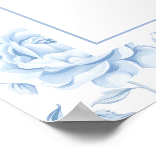 Boho Blauw Porselein Bloemen Bruiloft Zitkaarten Poster (Hoek)