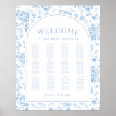 Boho Blauw Porselein Bloemen Bruiloft Zitkaarten Poster (Voorkant)